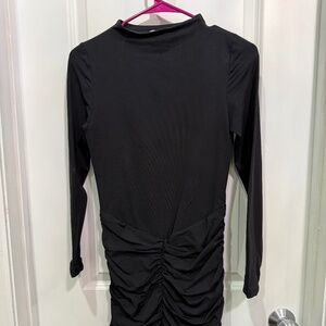 Aritzia black ruched long sleeve dress